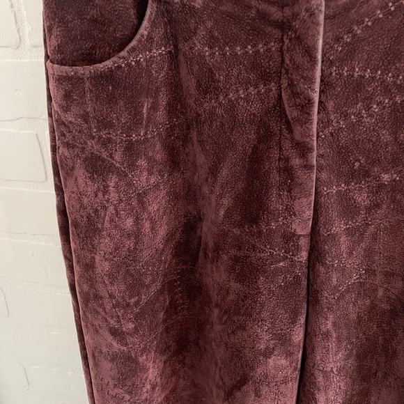 Vintage 90s Y2K Pants Faux Suede Vegan Embroidered Dark red Burgundy Plum Sz 11 - Picture 8 of 11